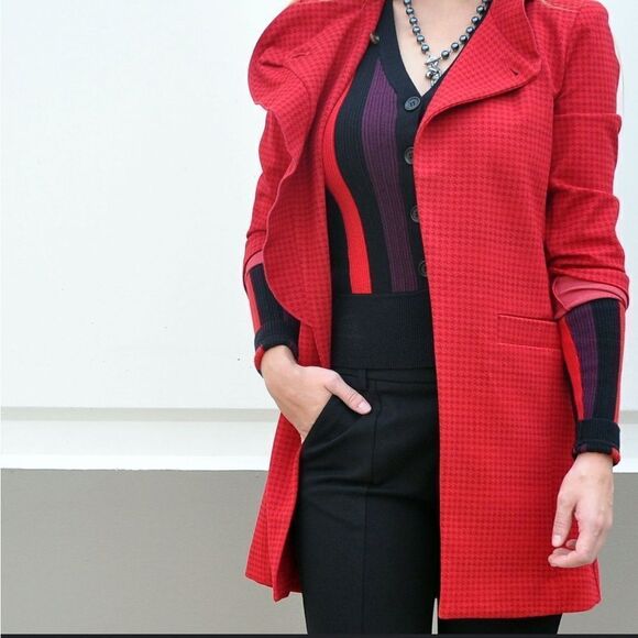 Cabi Red Houndstooth Celebration Coat - Picture 2 of 10